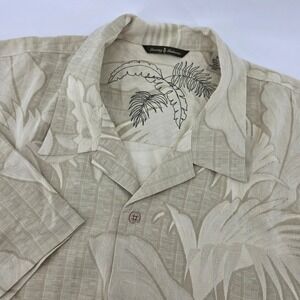 Tommy Bahama Mens XXL Silk Camp Shirt Green Jacquard Tropical Short Sleeve
